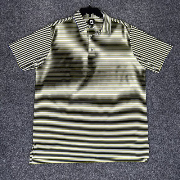 Footjoy Polo Shirt Mens Large Yellow Striped Golf Performance Short Sleeve Adult - Picture 1 of 7